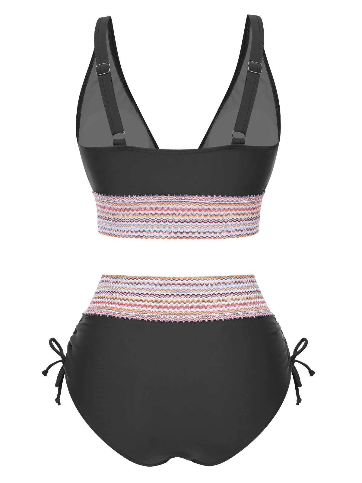 1970s V-Neck Patchwork High-Waist Bikini - Image 7