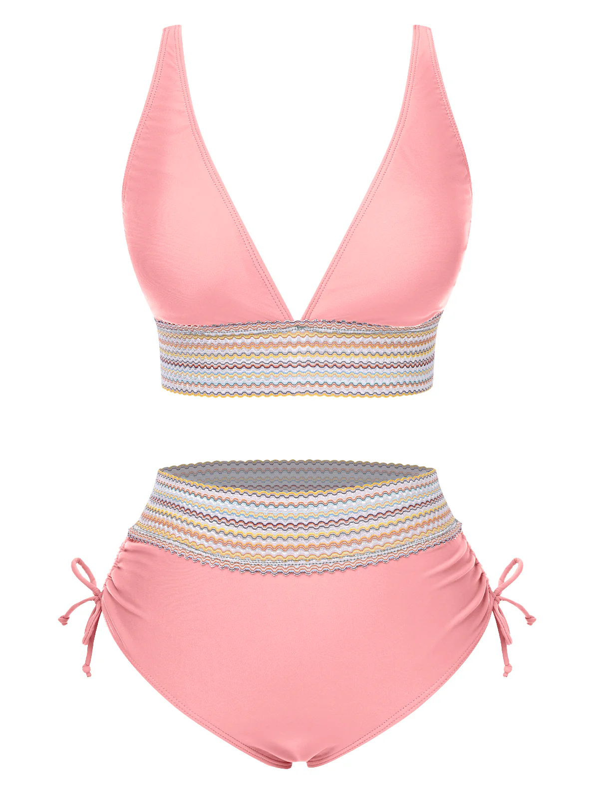 1970s V-Neck Patchwork High-Waist Bikini - Image 5