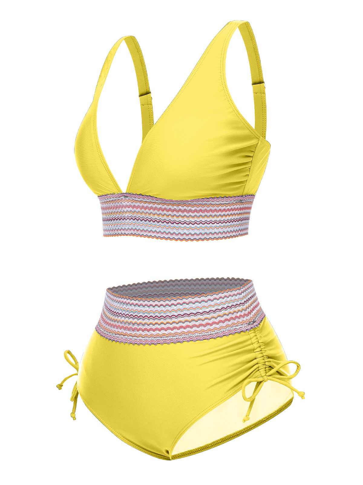 1970s V-Neck Patchwork High-Waist Bikini - Image 10