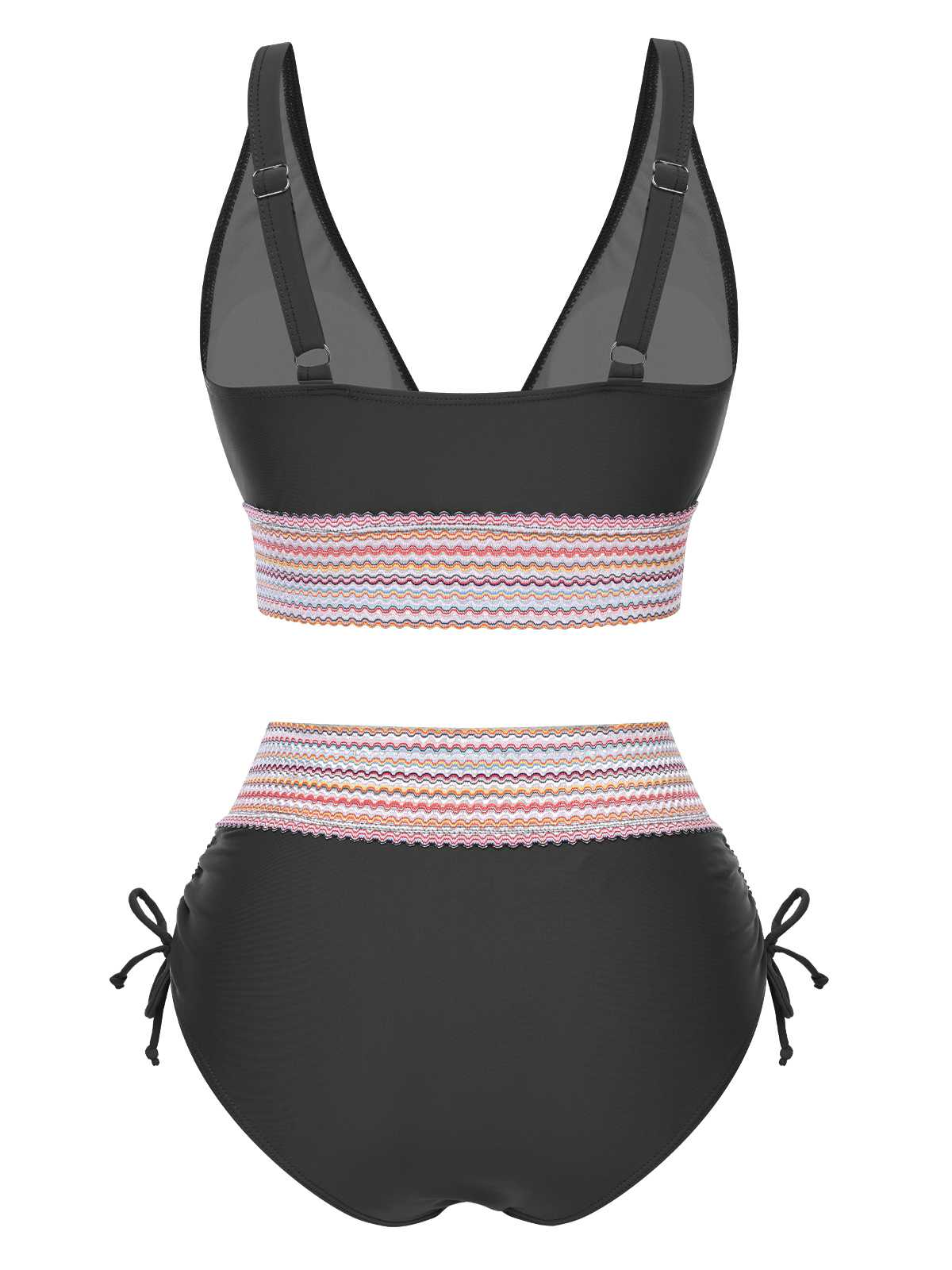 1970s V-Neck Patchwork High-Waist Bikini - Image 7