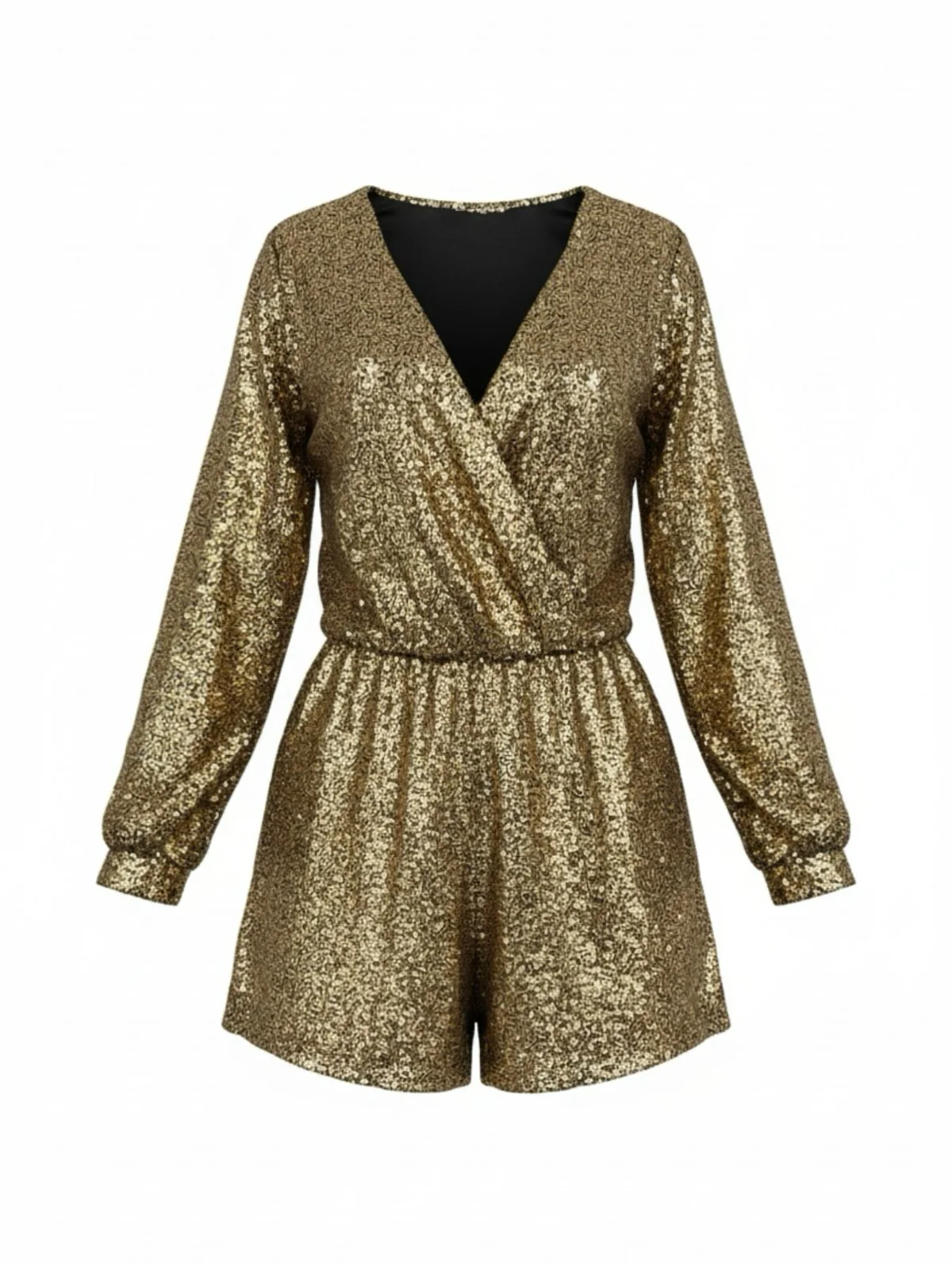 1970s V-Neck Sequin Long Sleeve Romper - Image 2