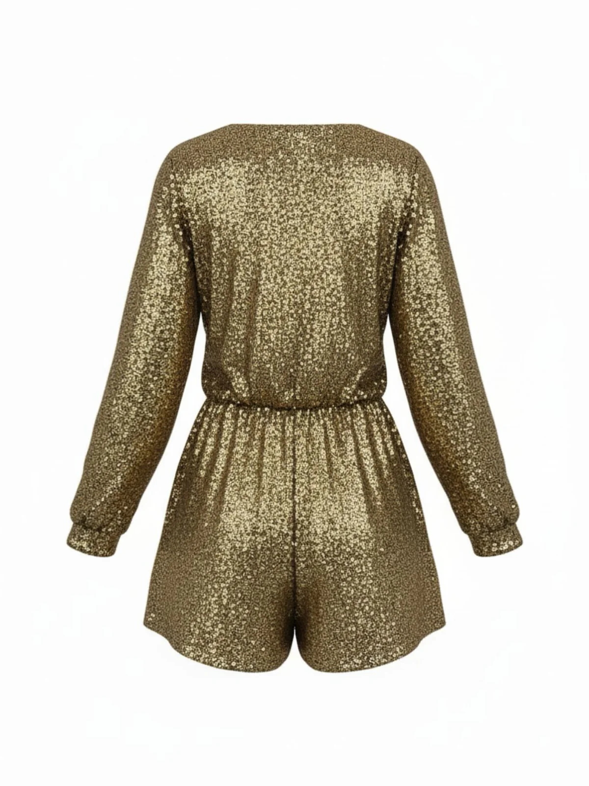 1970s V-Neck Sequin Long Sleeve Romper - Image 3