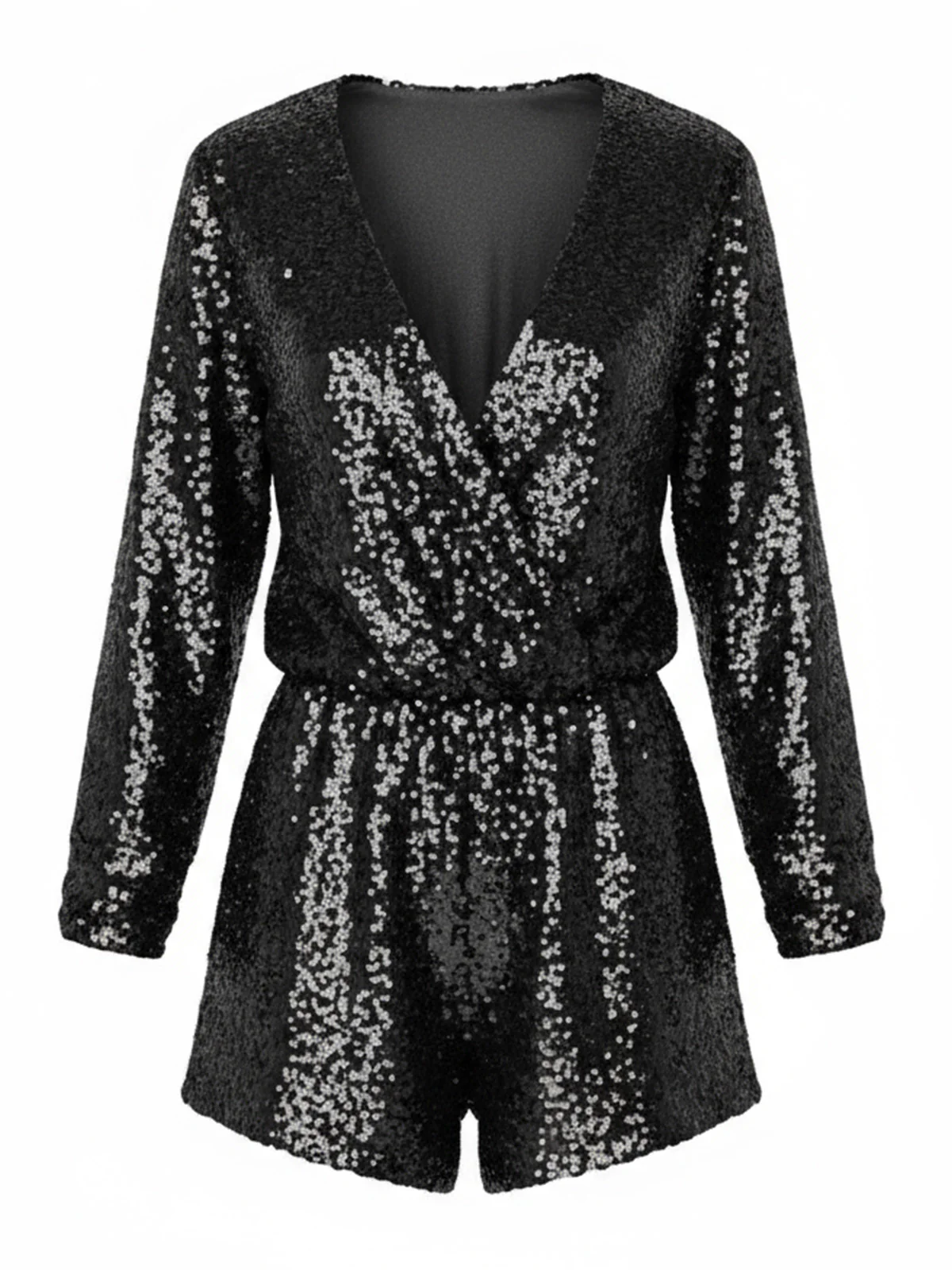1970s V-Neck Sequin Long Sleeve Romper - Image 4