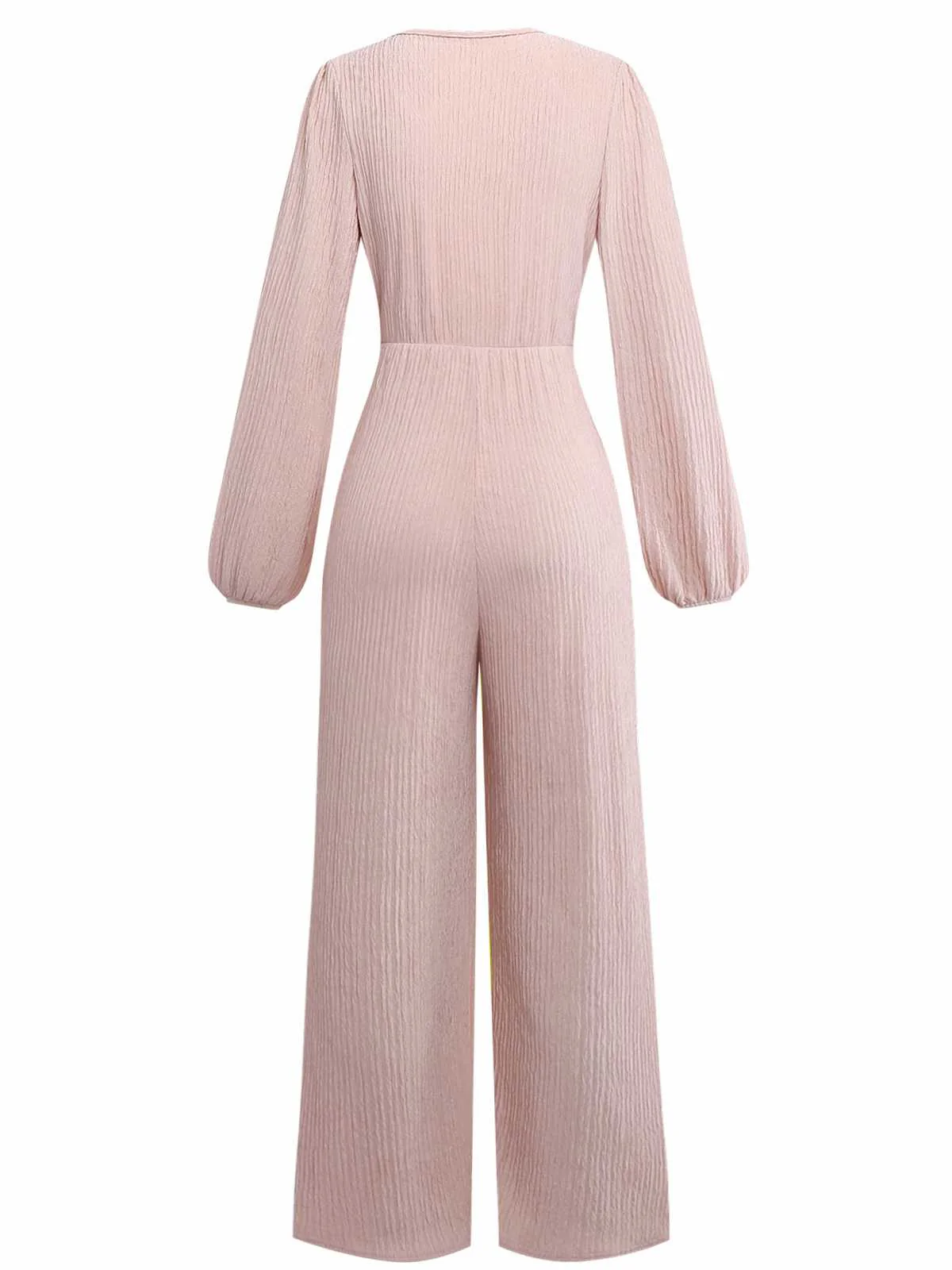 1970s V-Neck Solid Twist Long Sleeve Jumpsuit - Image 3