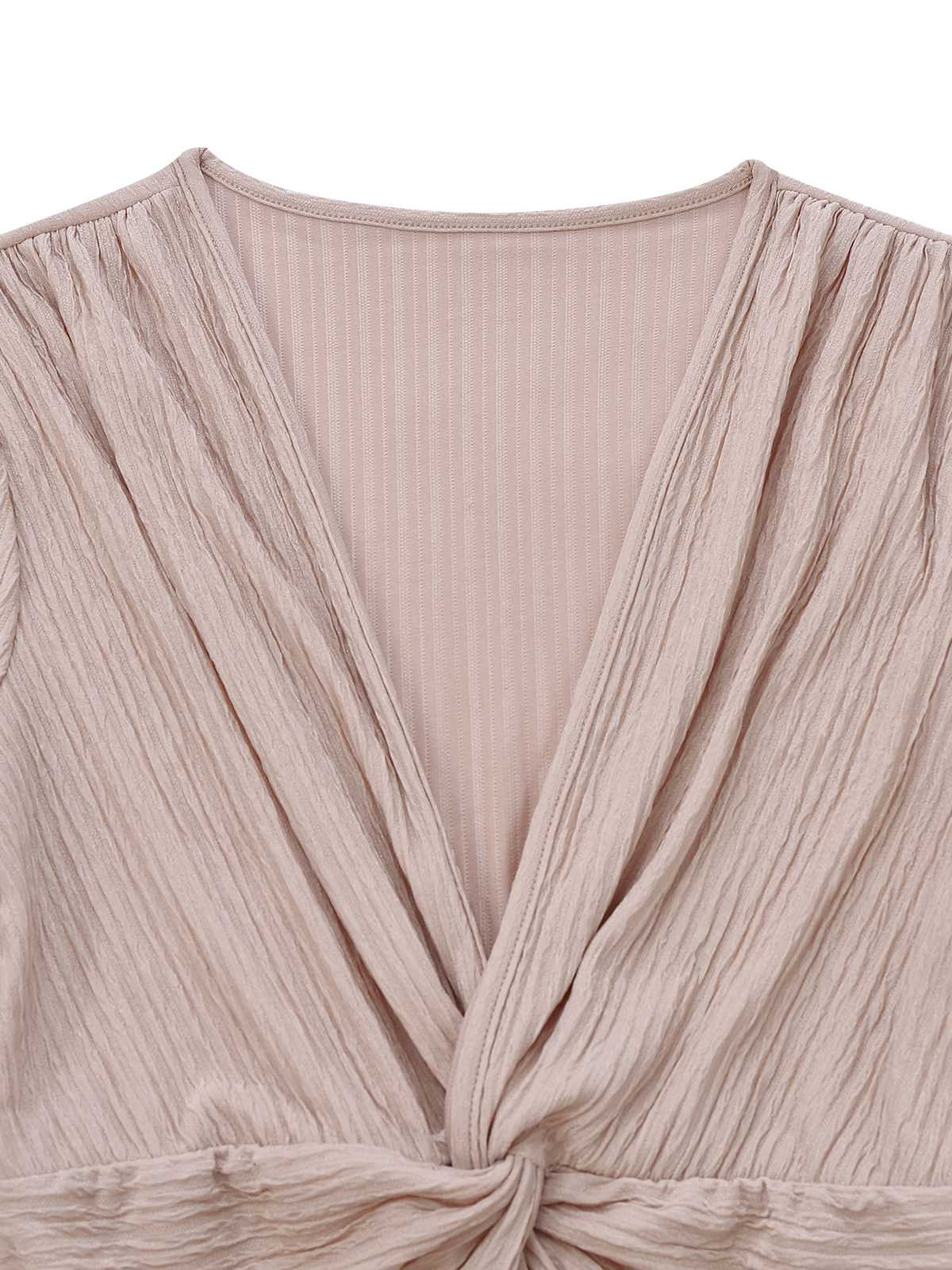 1970s V-Neck Solid Twist Long Sleeve Jumpsuit - Image 5