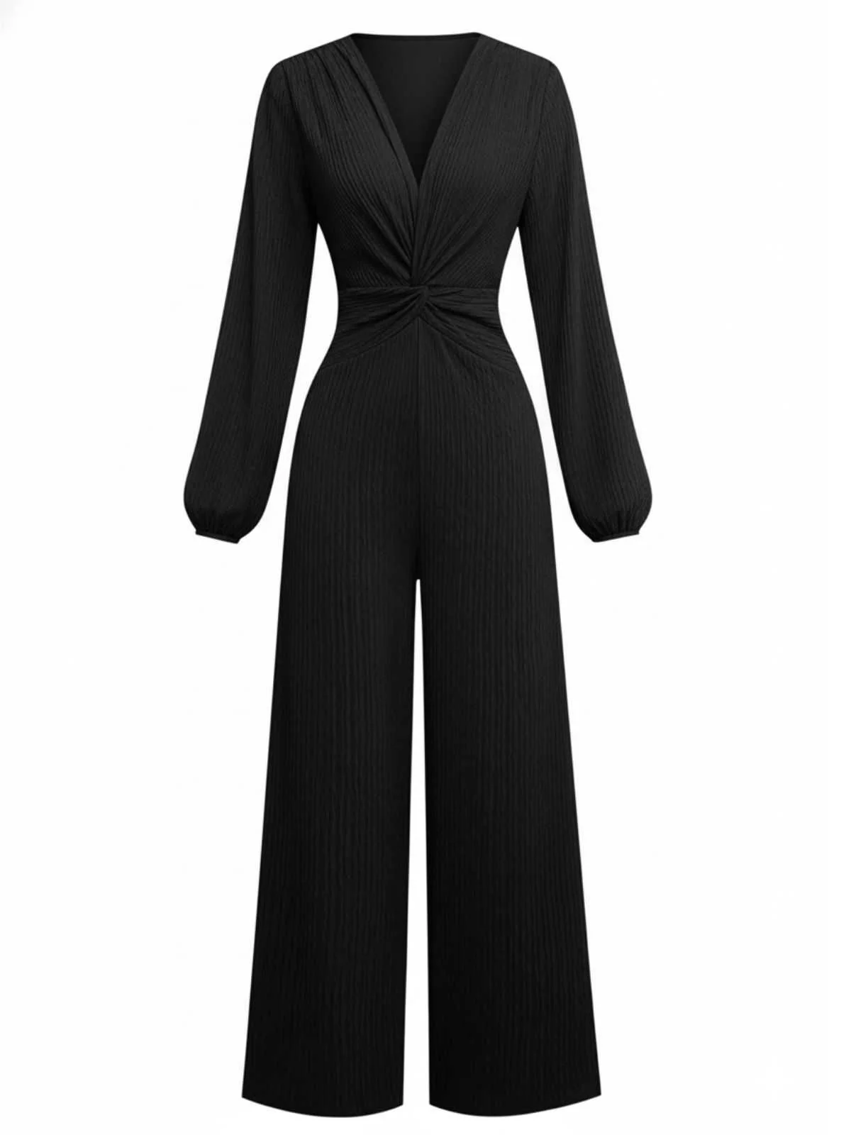1970s V-Neck Solid Twist Long Sleeve Jumpsuit - Image 8
