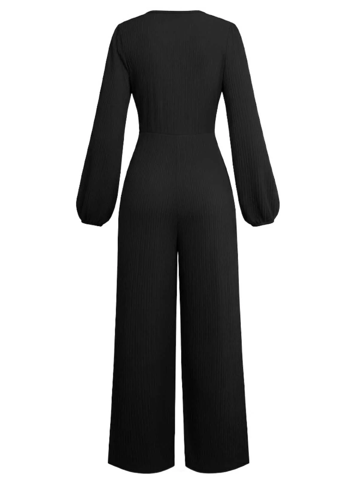 1970s V-Neck Solid Twist Long Sleeve Jumpsuit - Image 9
