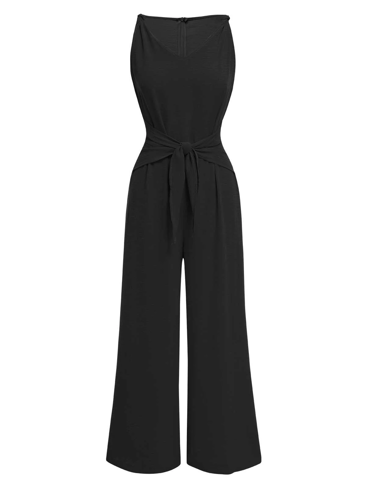 1970s V-Neck Tie-Front Solid Jumpsuit - Image 5