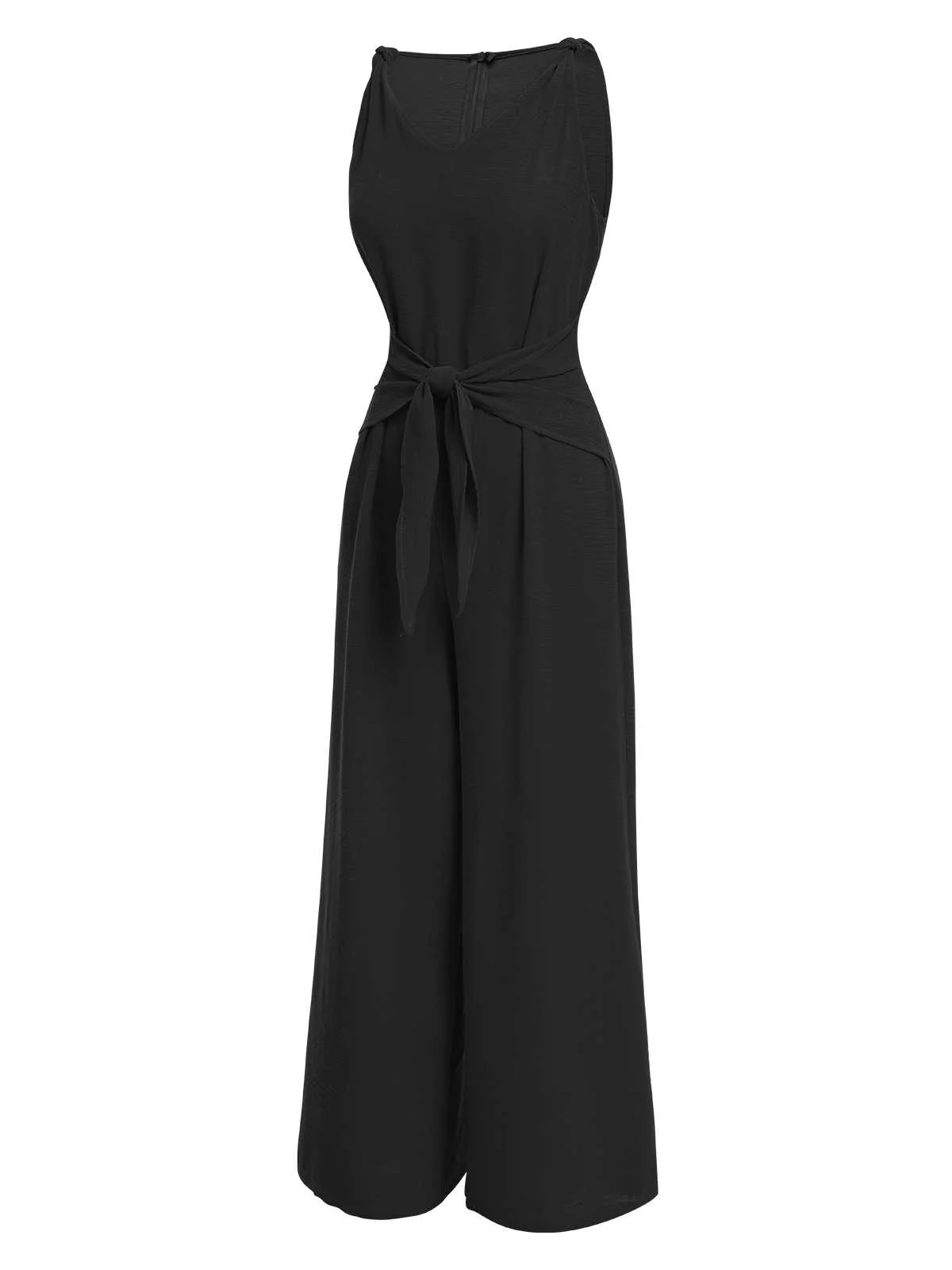 1970s V-Neck Tie-Front Solid Jumpsuit - Image 7