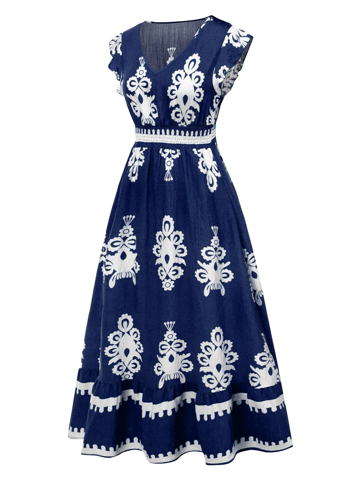 1970s V-Neck Tribal Pattern Bohemian Dress - Image 2