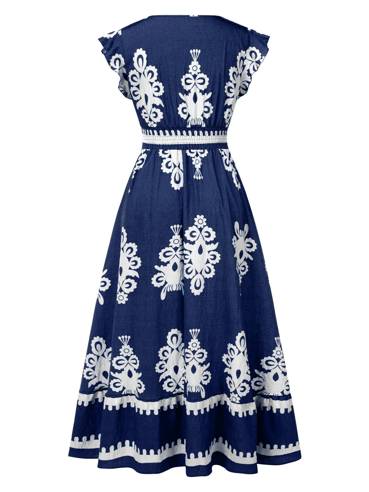 1970s V-Neck Tribal Pattern Bohemian Dress - Image 3