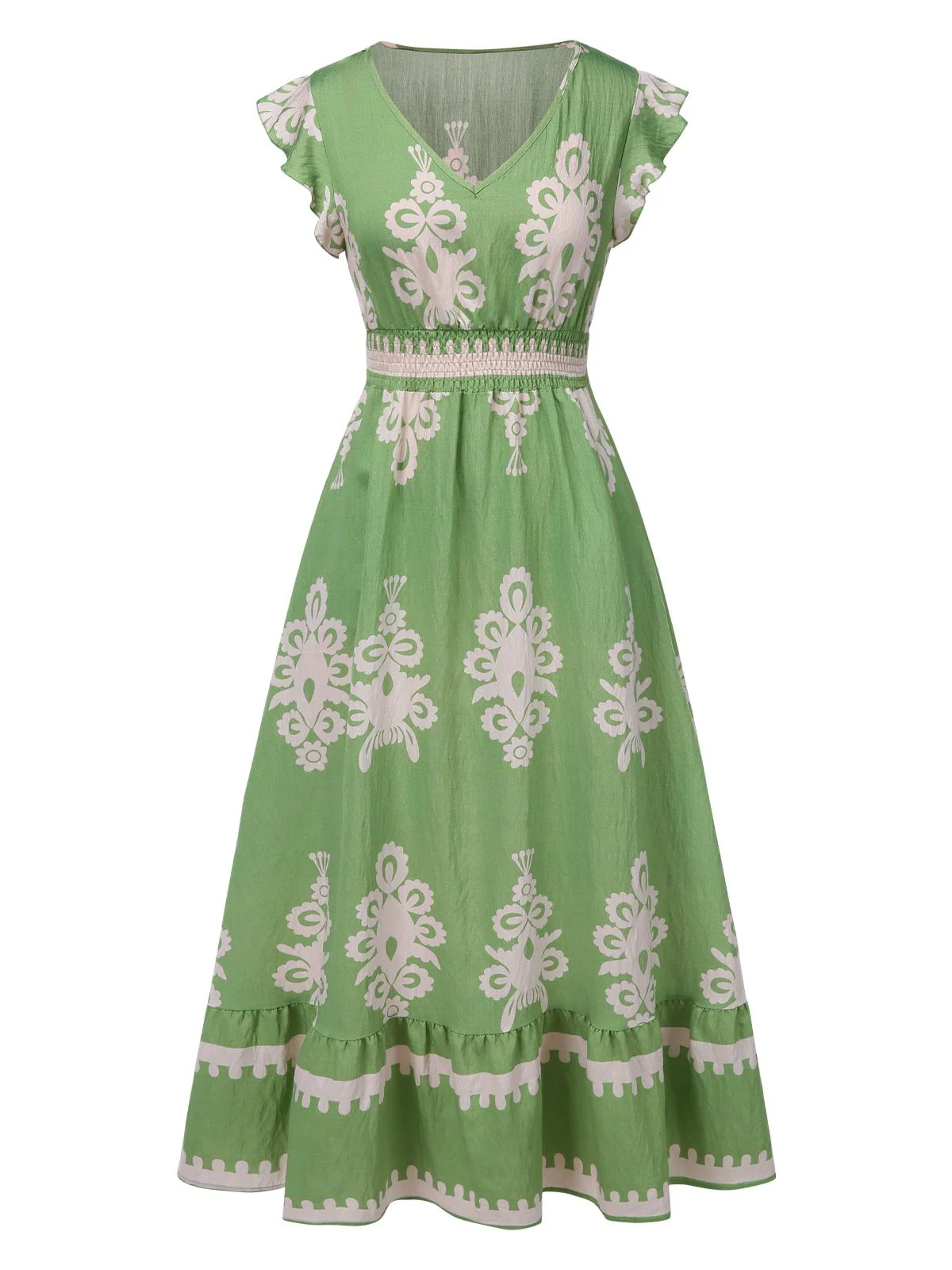 1970s V-Neck Tribal Pattern Bohemian Dress - Image 5