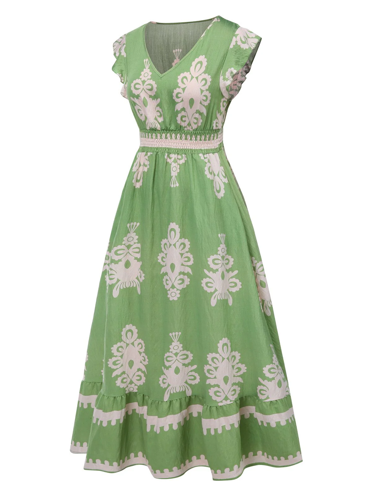 1970s V-Neck Tribal Pattern Bohemian Dress - Image 6