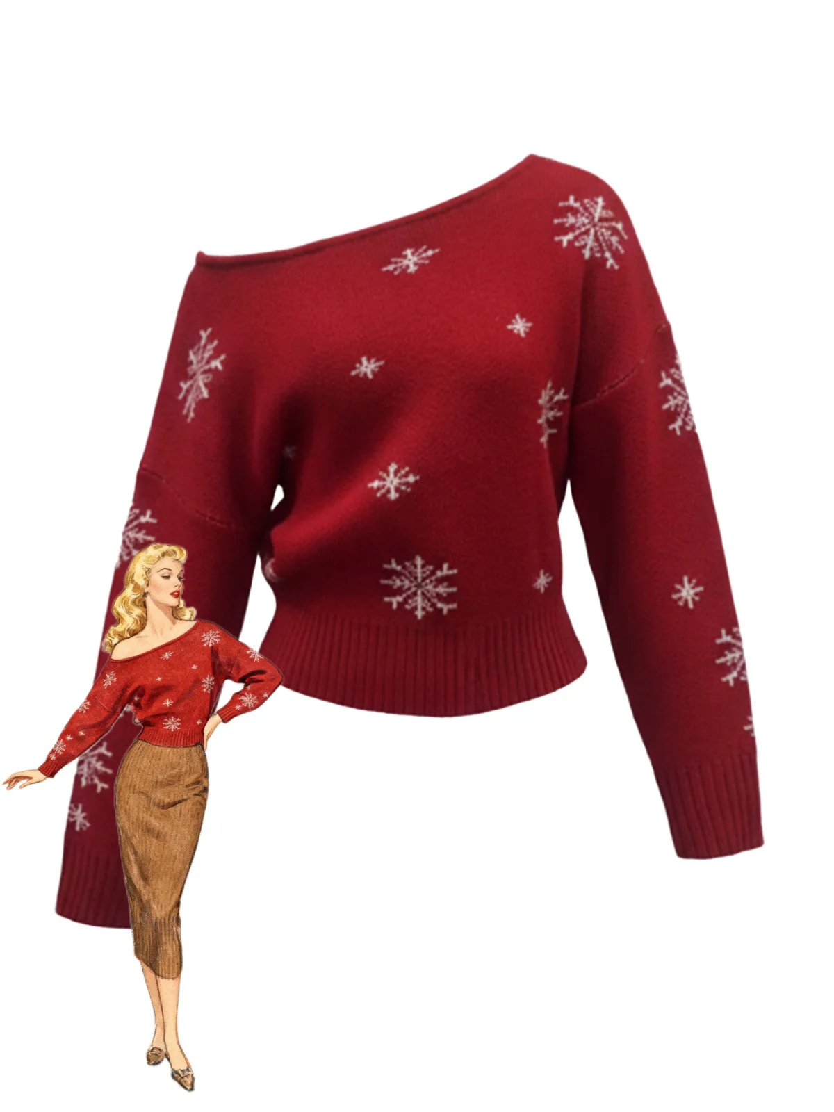 1970s Valentine Heart Asymmetrical Shoulder Pullover Sweater - Image 7