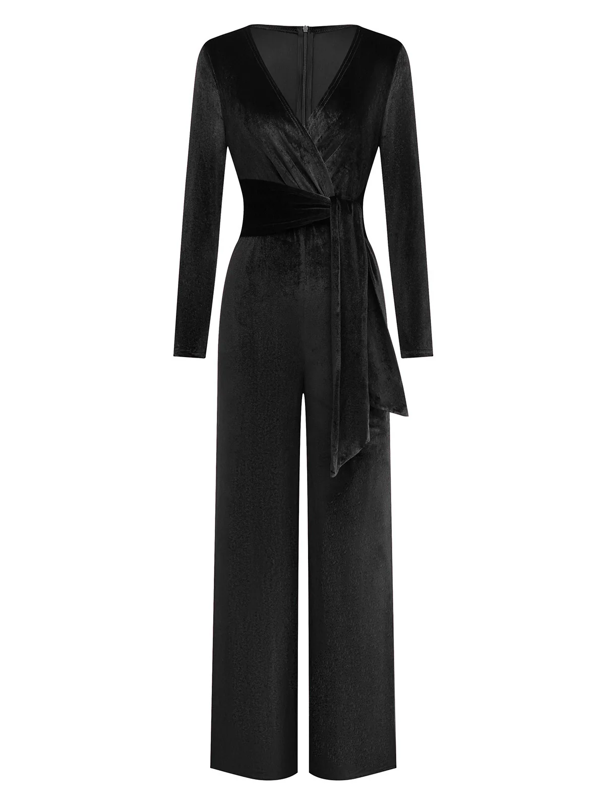 1970s Velvet Deep V-Neck Long Sleeve Jumpsuit - Image 6