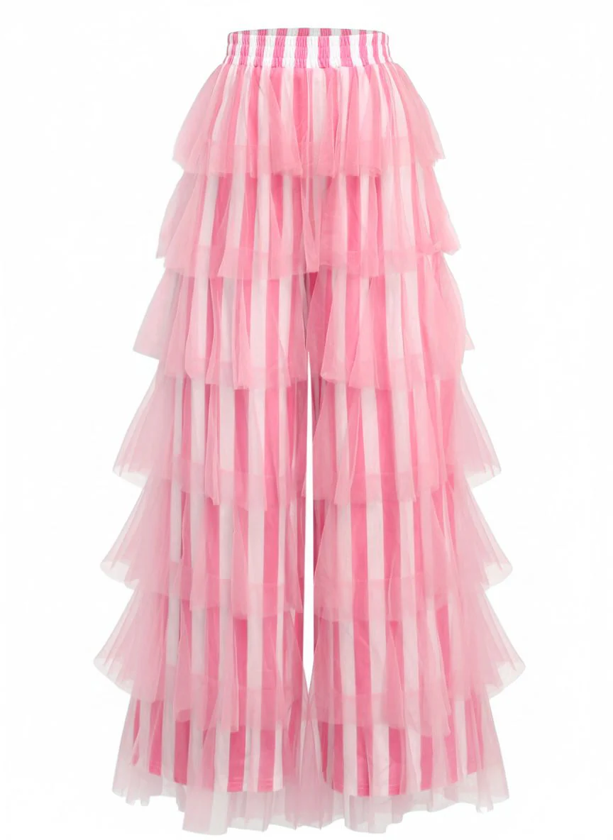 1970s Vertical Stripe Mesh Tiered Ruffle Pants - Image 2