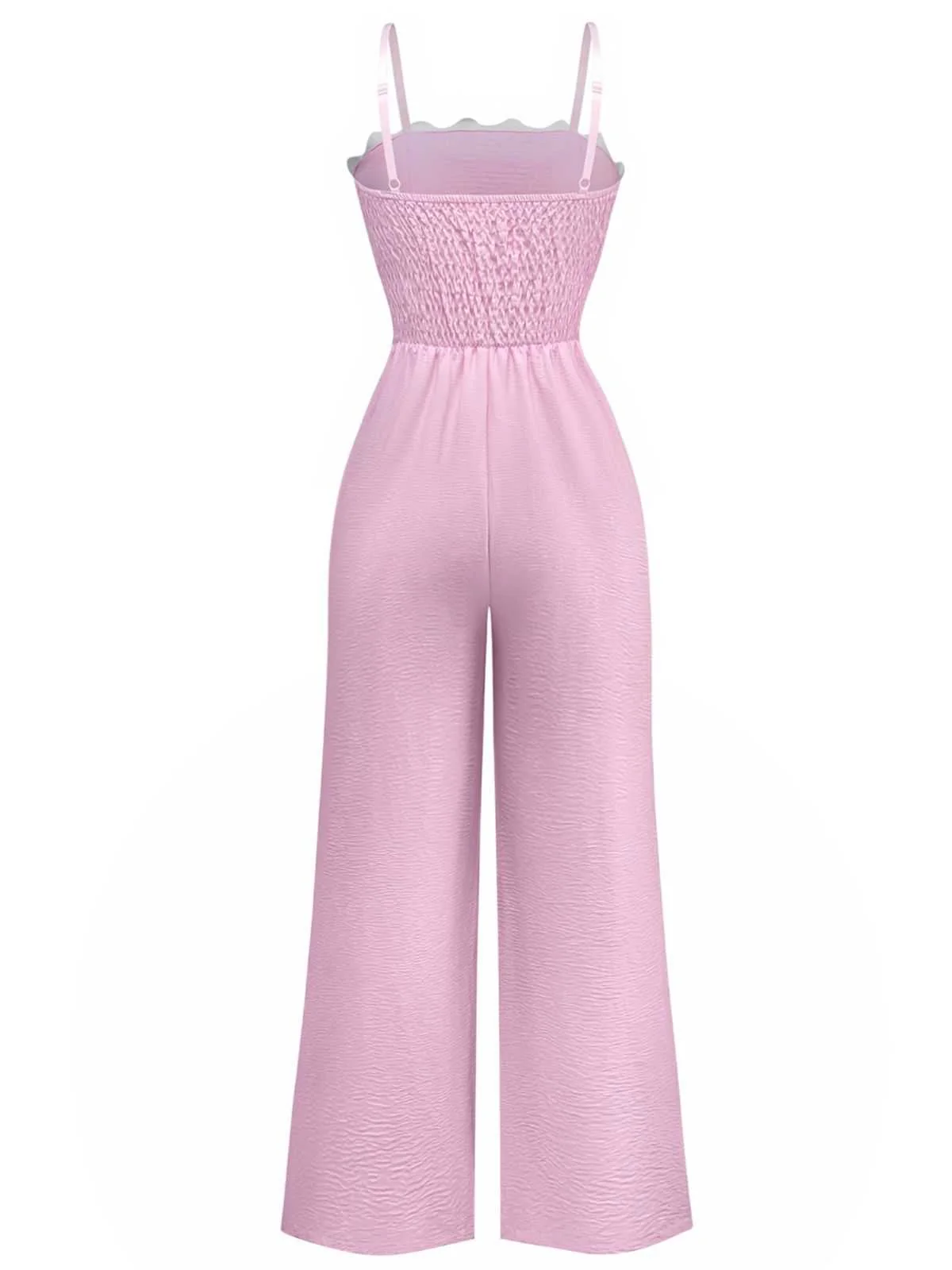 1970s Wave-Trim Spaghetti Strap Wide Leg Jumpsuit - Image 2