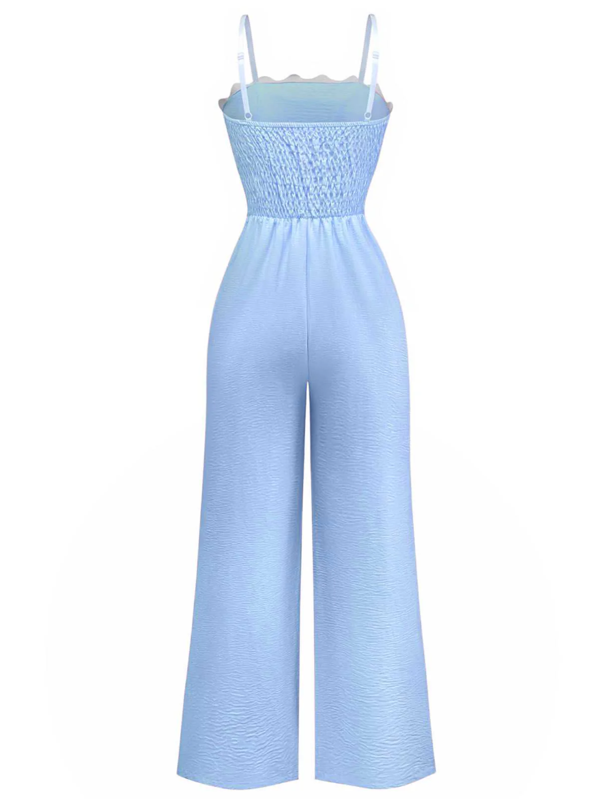 1970s Wave-Trim Spaghetti Strap Wide Leg Jumpsuit - Image 7