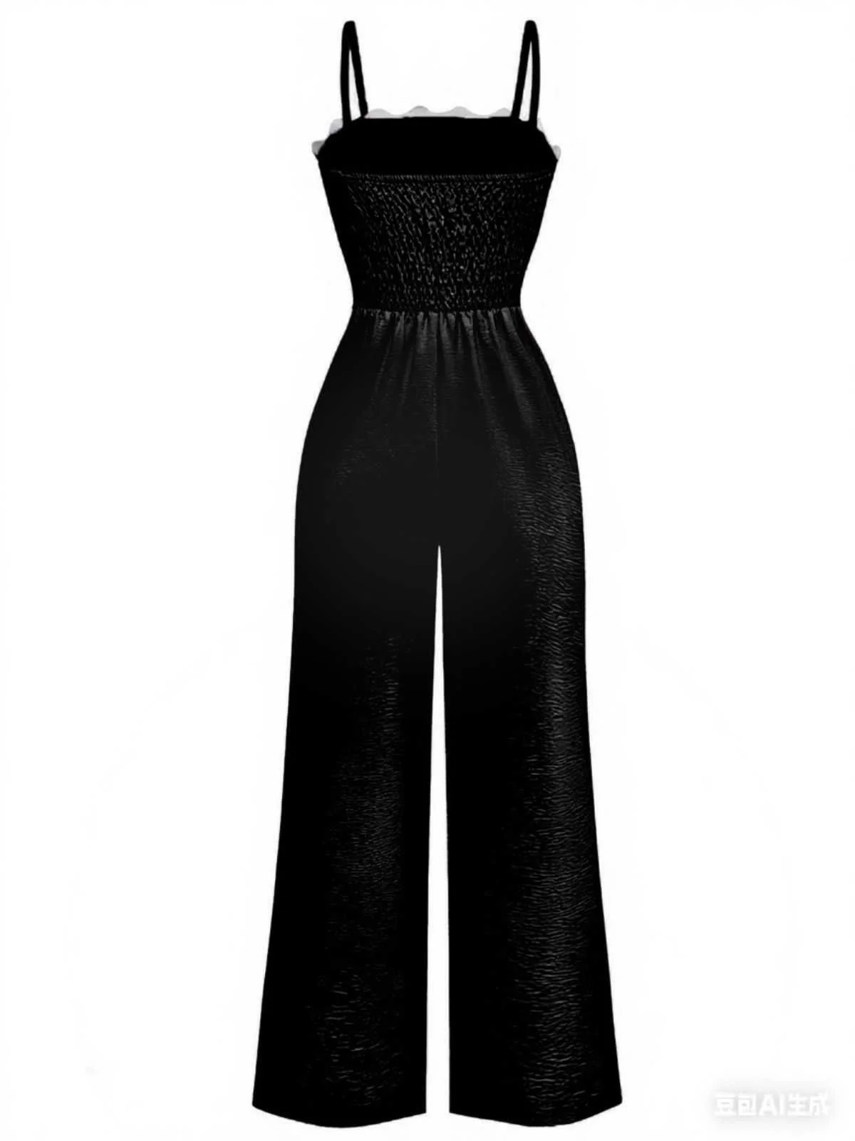 1970s Wave-Trim Spaghetti Strap Wide Leg Jumpsuit - Image 9