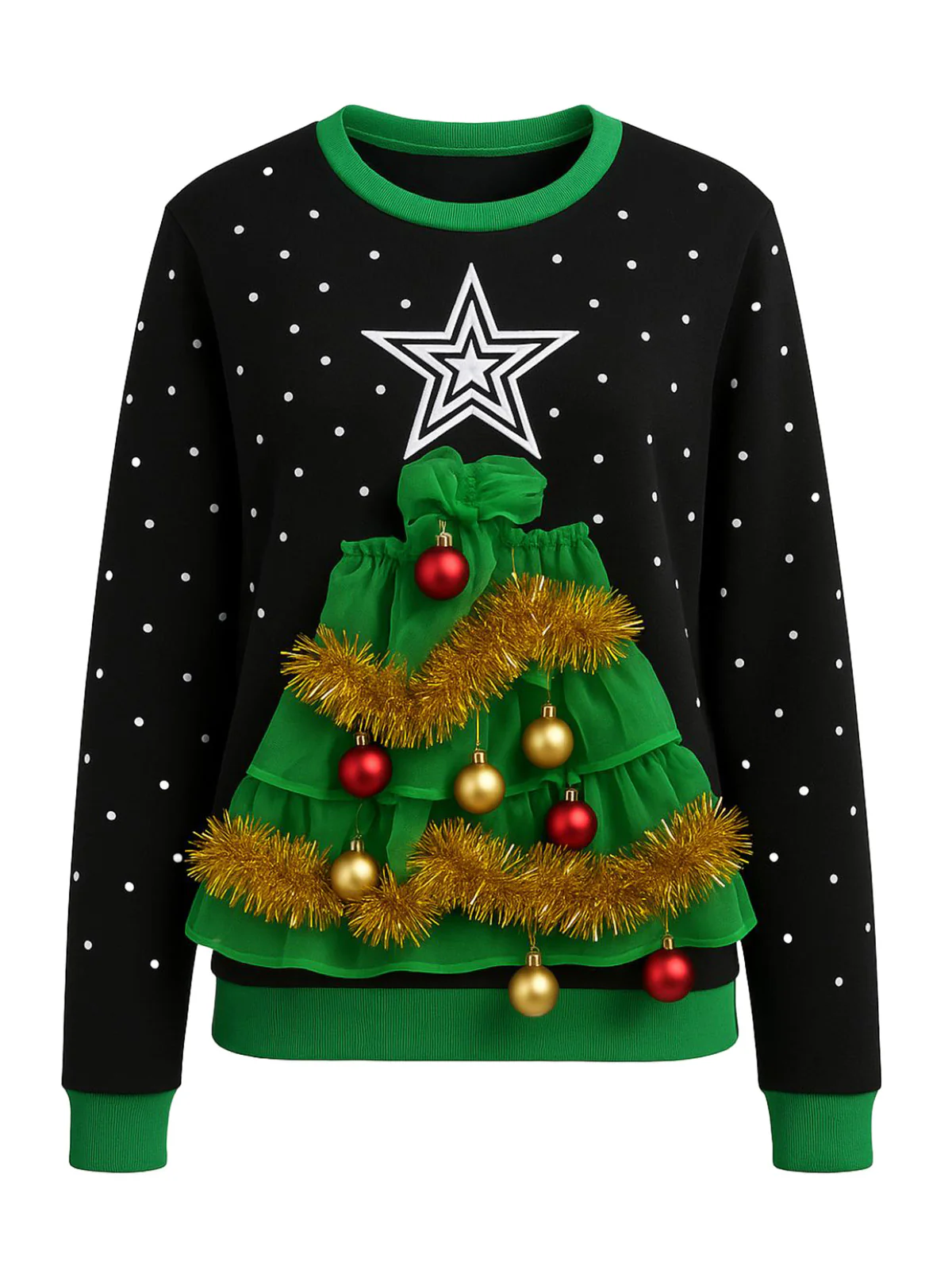1980s 3D Christmas Tree Sweater With Tinsel - Image 2