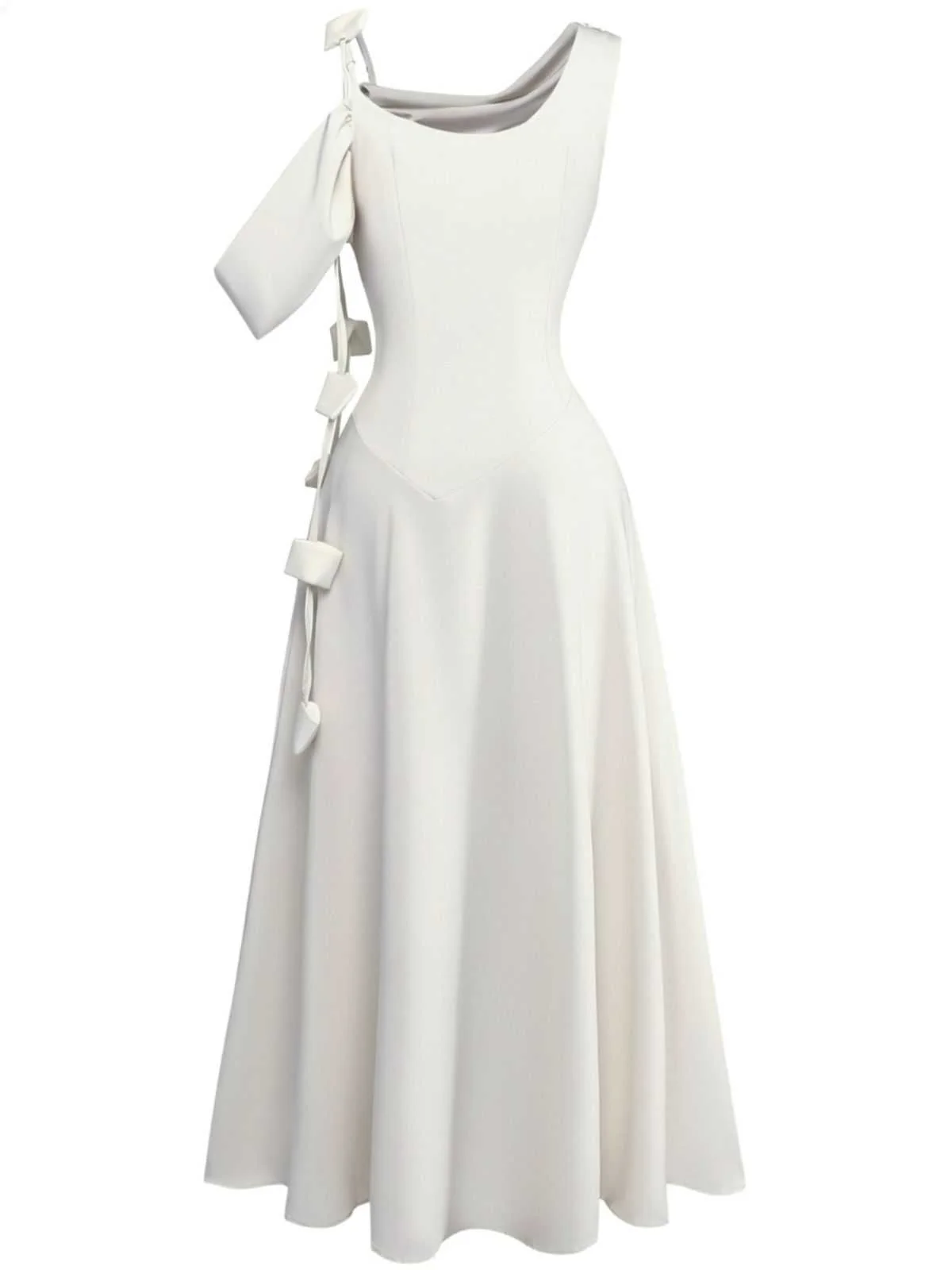1980s Asymmetric One-Shoulder Draped Midi Dress - Image 10