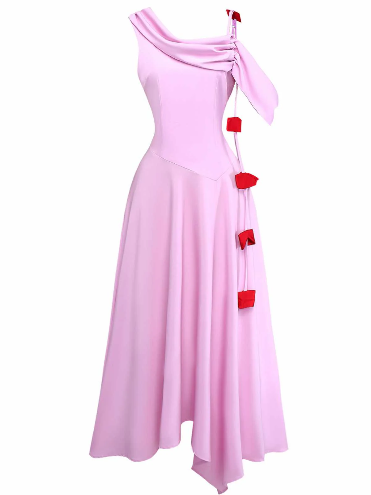 1980s Asymmetric One-Shoulder Draped Midi Dress - Image 3