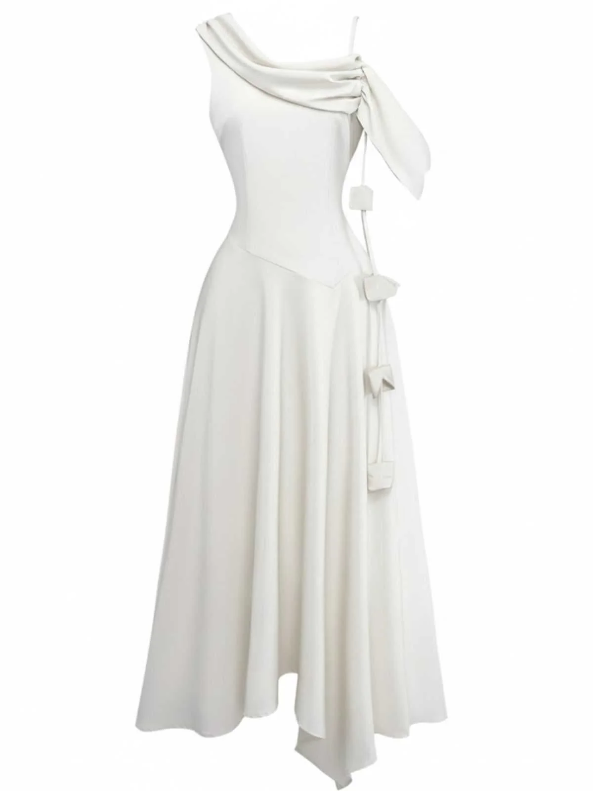 1980s Asymmetric One-Shoulder Draped Midi Dress - Image 9