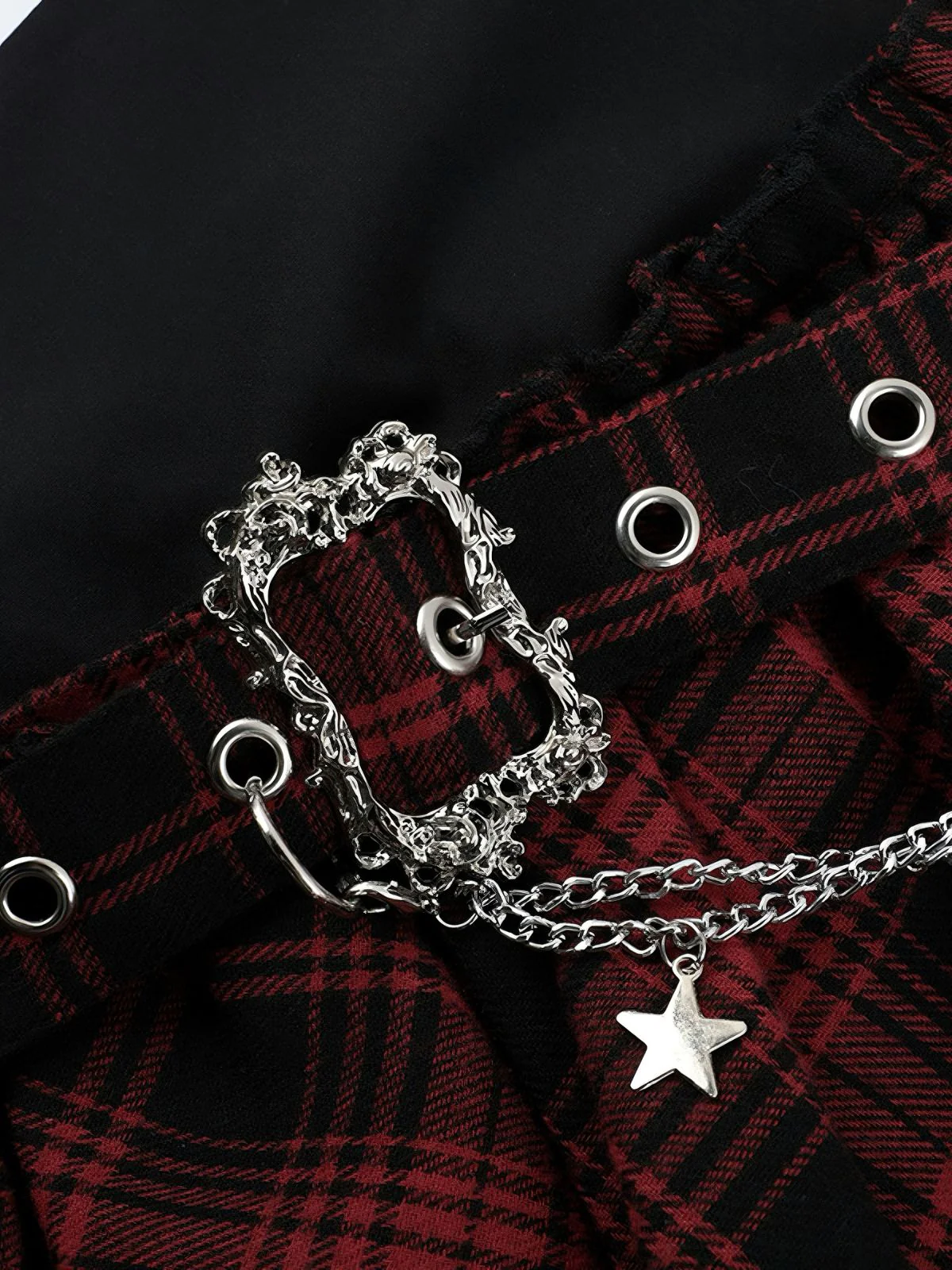 1980s Asymmetric Plaids Lace Chain Gothic Skirt - Image 2
