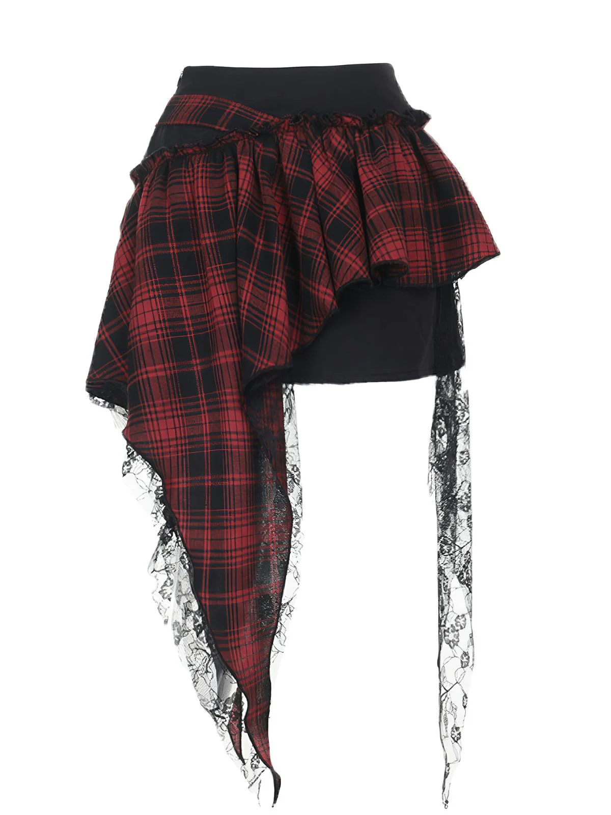1980s Asymmetric Plaids Lace Chain Gothic Skirt - Image 4