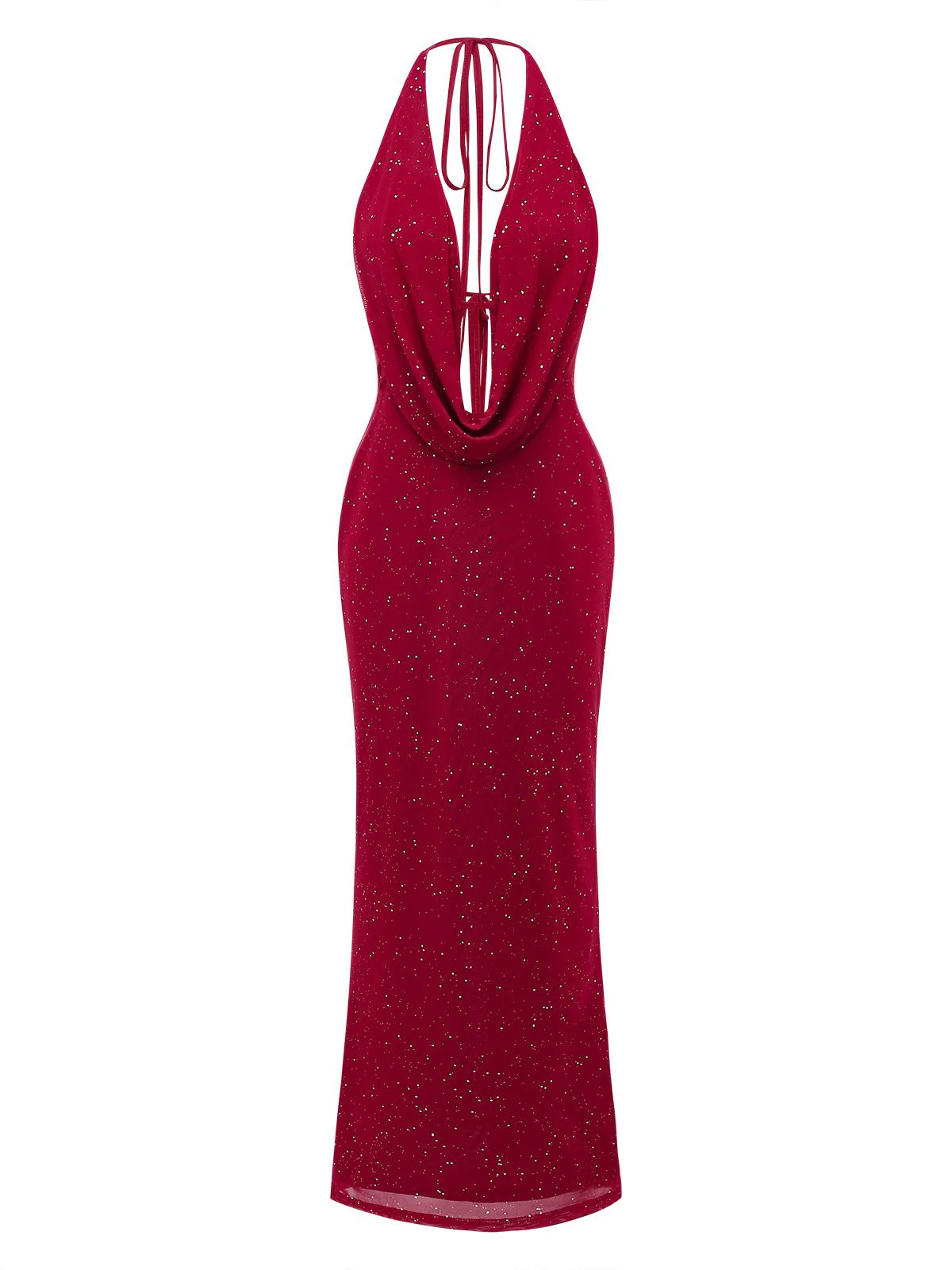 1980s Backless Cowl Glitter Halter Slit Maxi Dress - Image 2
