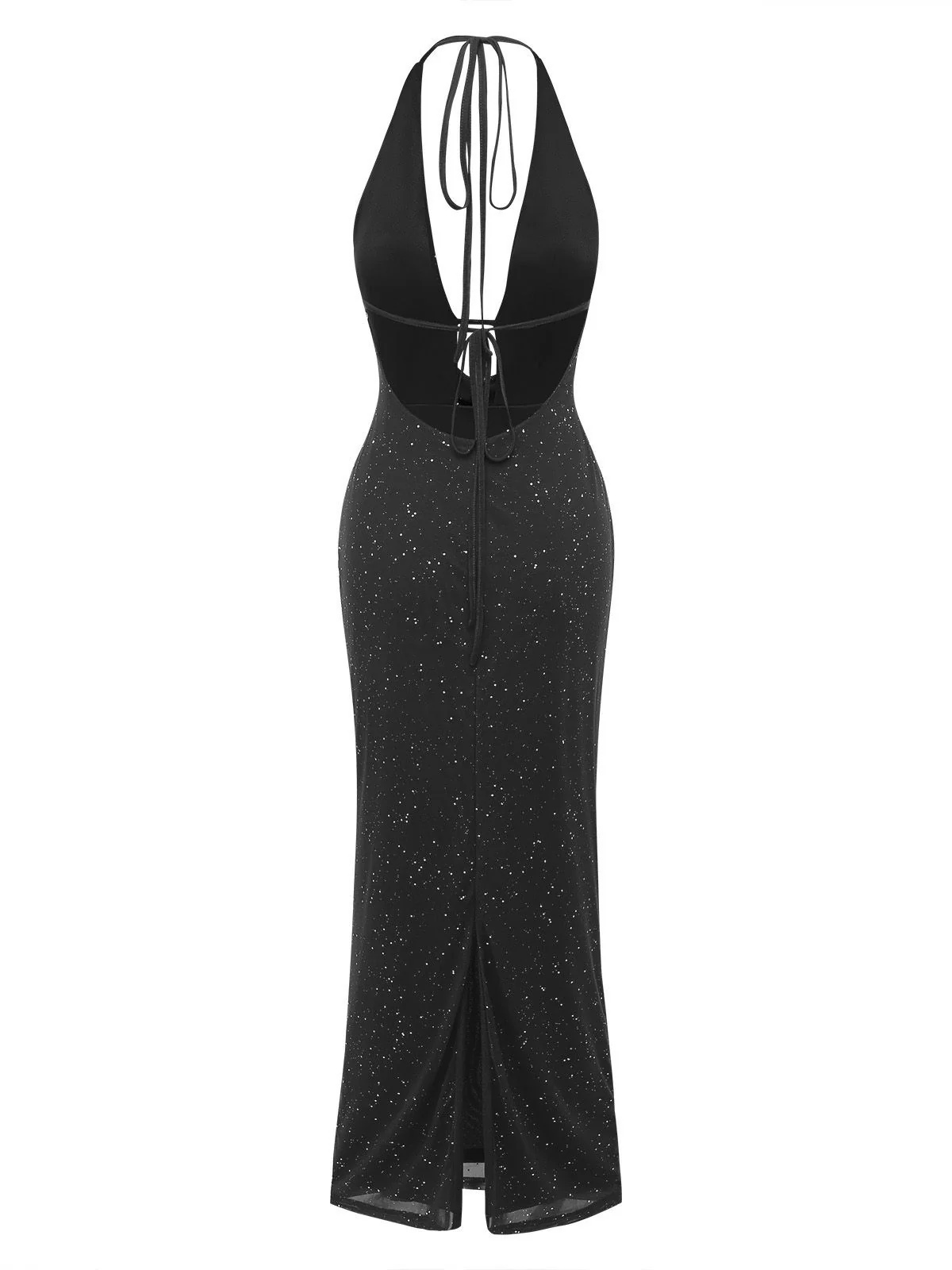 1980s Backless Cowl Glitter Halter Slit Maxi Dress - Image 8