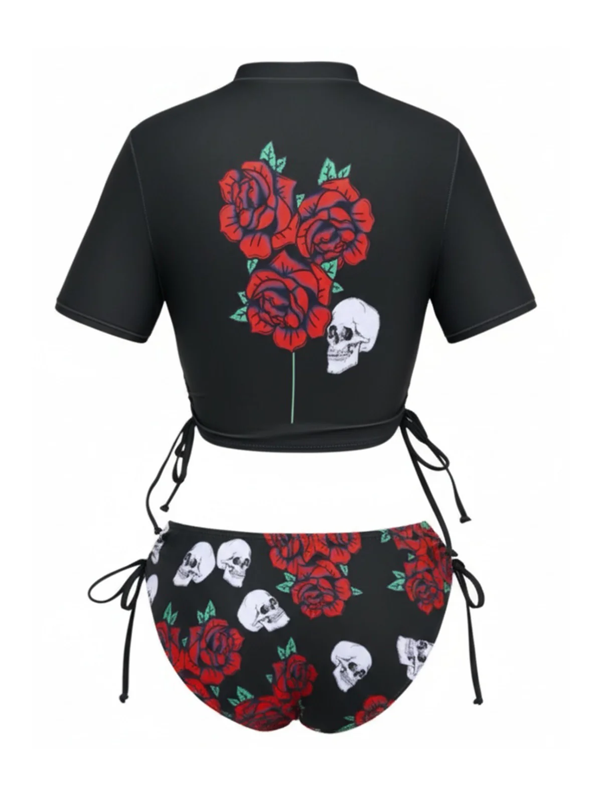 1980s Black Skull Rose Graphic Bikini Set - Image 4