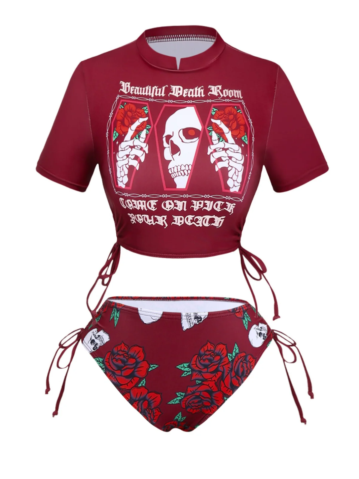 1980s Black Skull Rose Graphic Bikini Set - Image 5