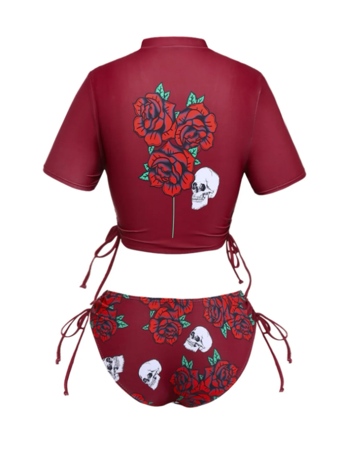 1980s Black Skull Rose Graphic Bikini Set - Image 6