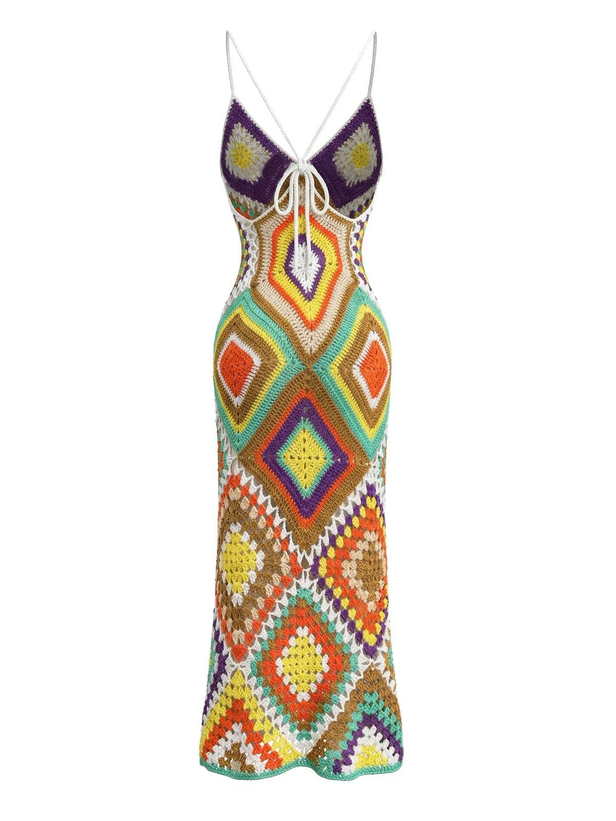 1980s Boho Irregular Print Hand Crochet Cover-Up Dress - Image 3