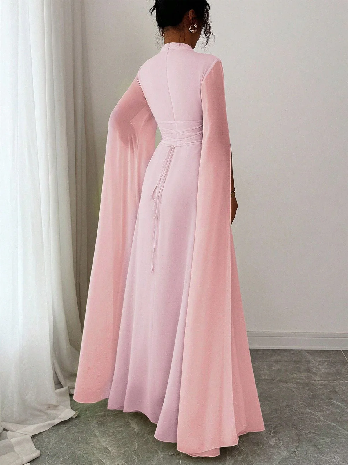 1980s Cape Sleeved Back Tie Maxi Dress - Image 2