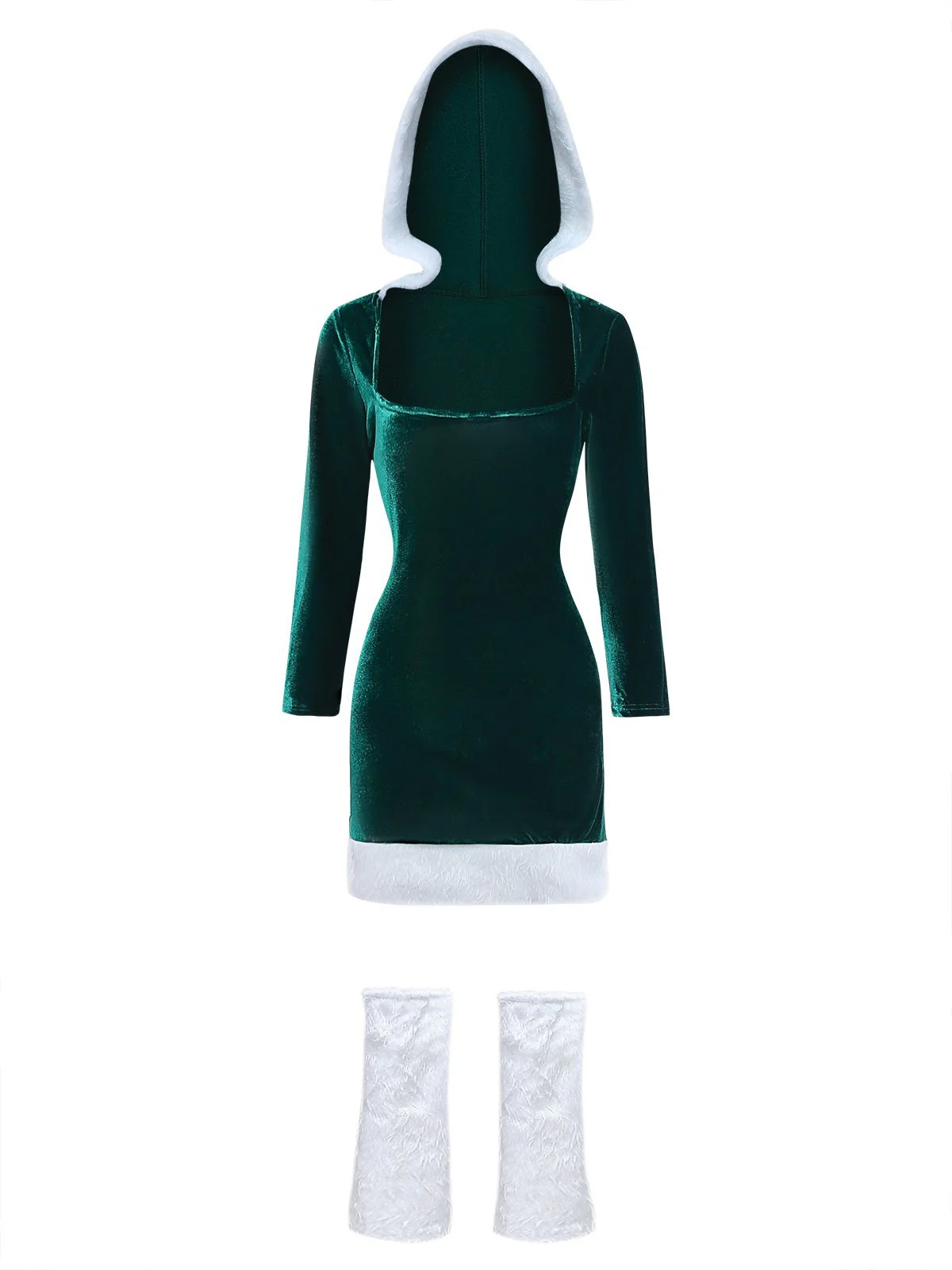 1980s Christmas Fur Trim Hooded Velvet Dress - Image 2