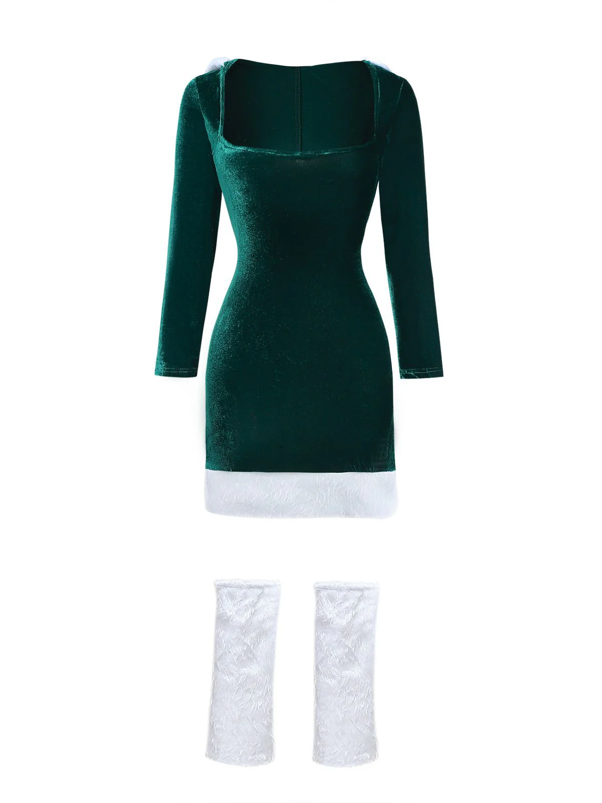 1980s Christmas Fur Trim Hooded Velvet Dress - Image 3