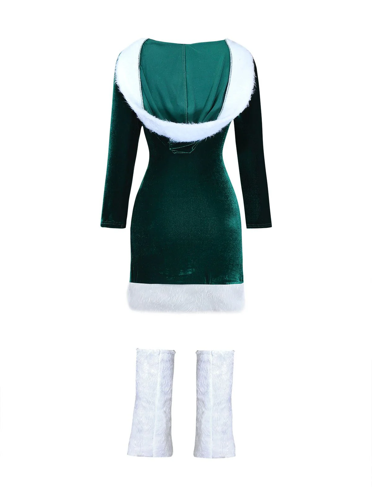 1980s Christmas Fur Trim Hooded Velvet Dress - Image 4