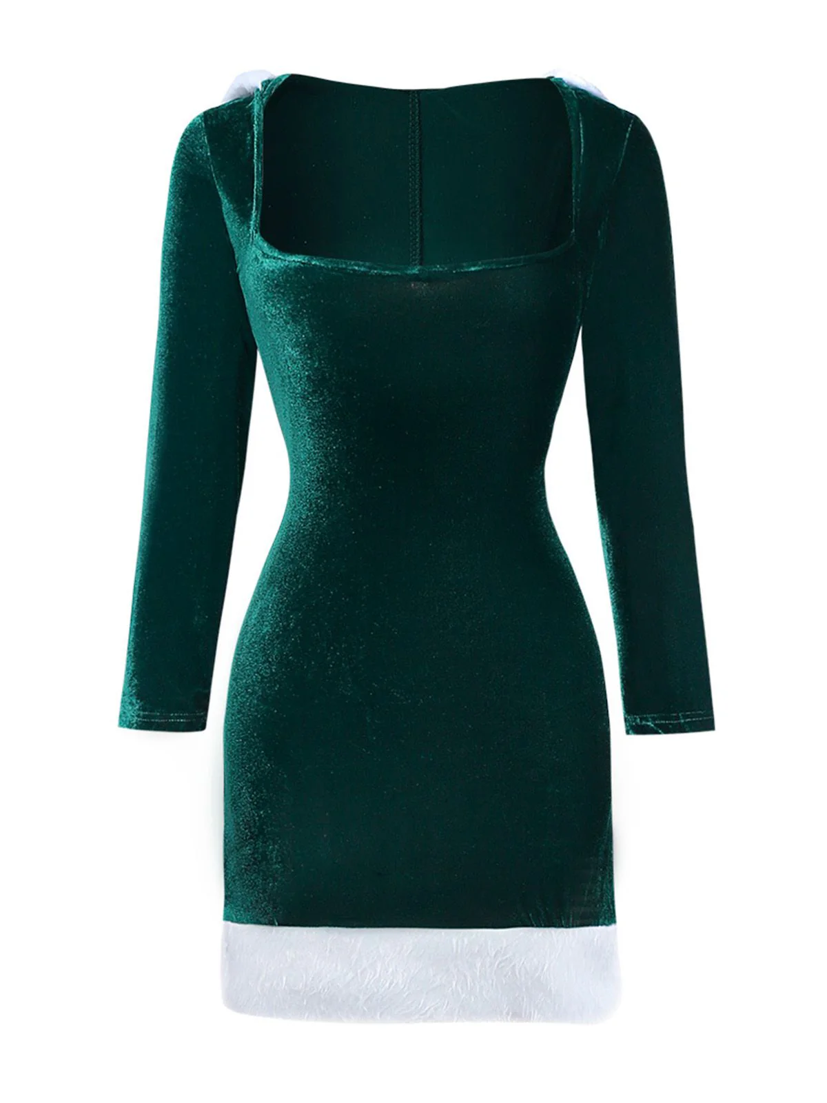 1980s Christmas Fur Trim Hooded Velvet Dress - Image 5