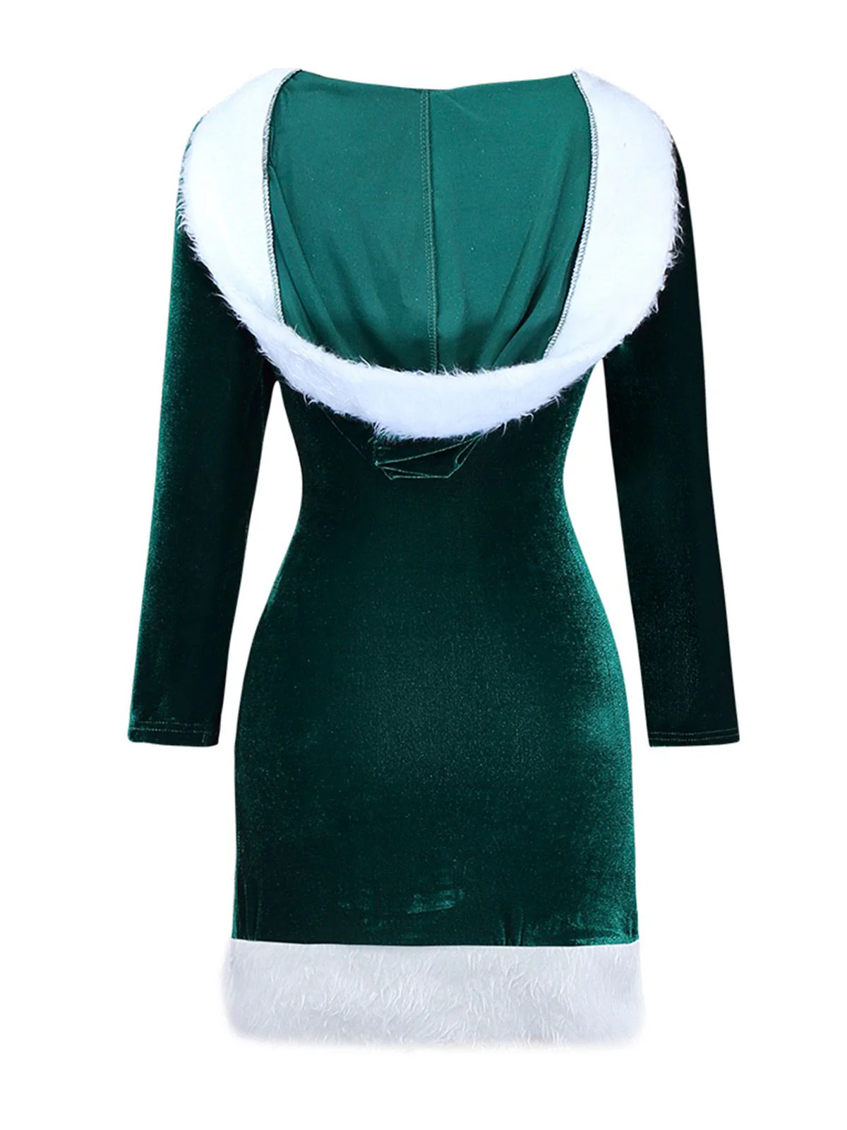 1980s Christmas Fur Trim Hooded Velvet Dress - Image 6