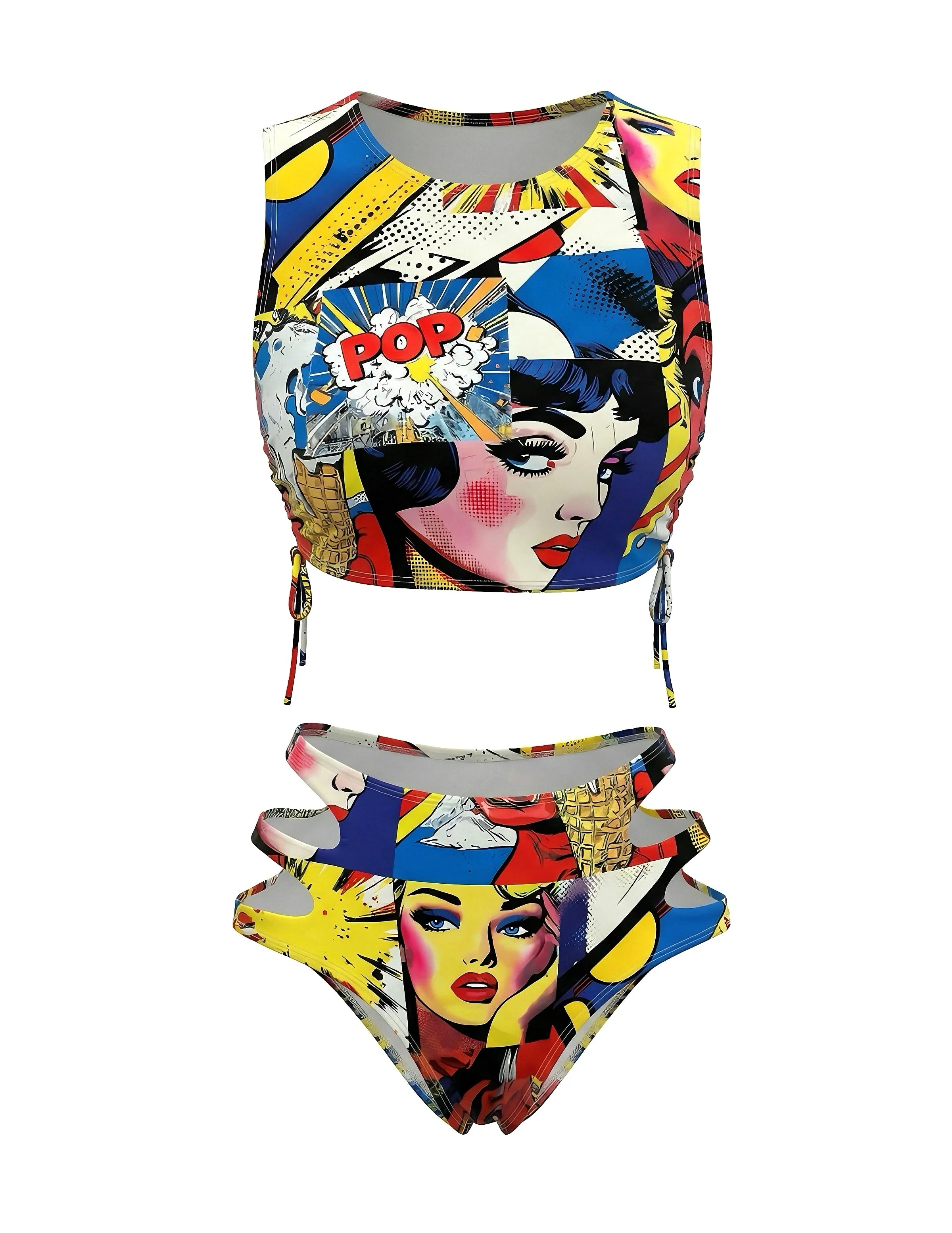 1980s Classic Pop Art Cutout Tankini Set - Image 2
