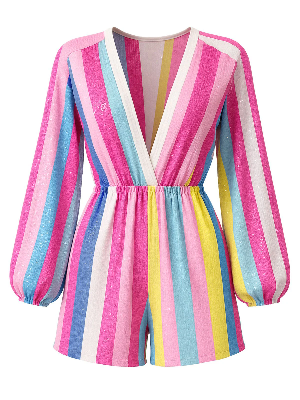 1980s Colorful Striped Sequined V-Neck Romper - Image 2