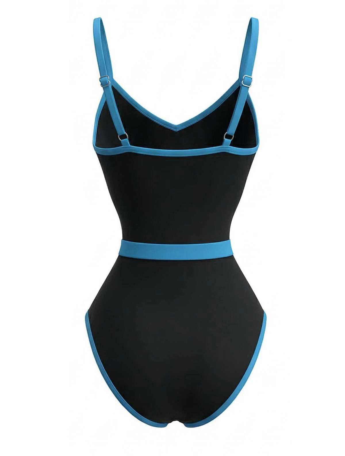 1980s Contrast Belted One-Piece Swimsuit - Image 11
