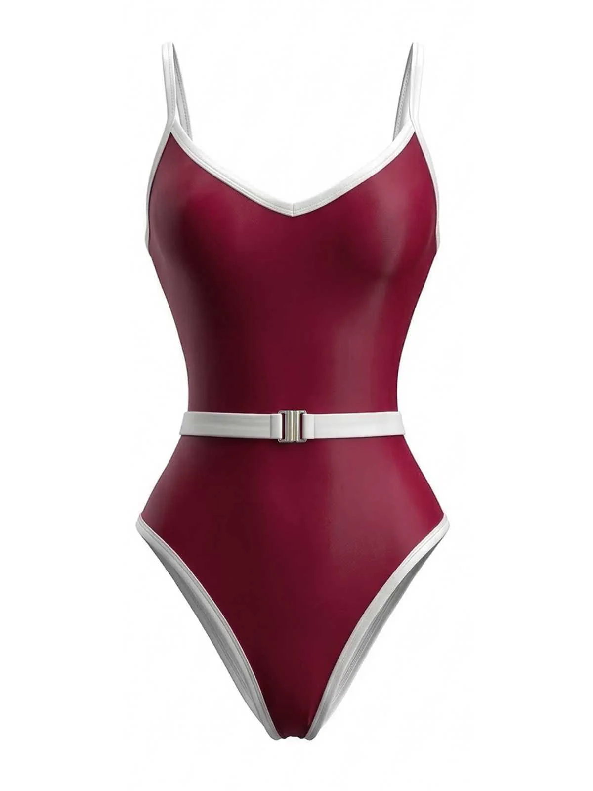 1980s Contrast Belted One-Piece Swimsuit - Image 17