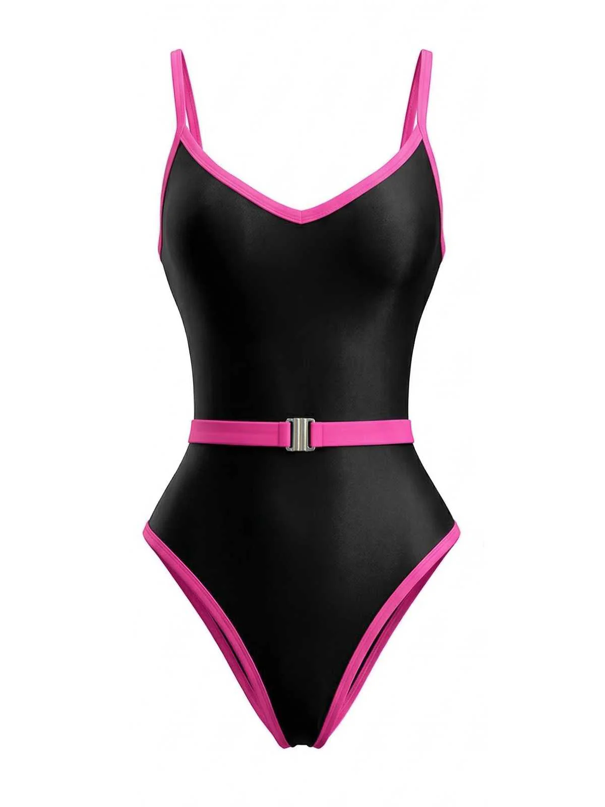 1980s Contrast Belted One-Piece Swimsuit - Image 2