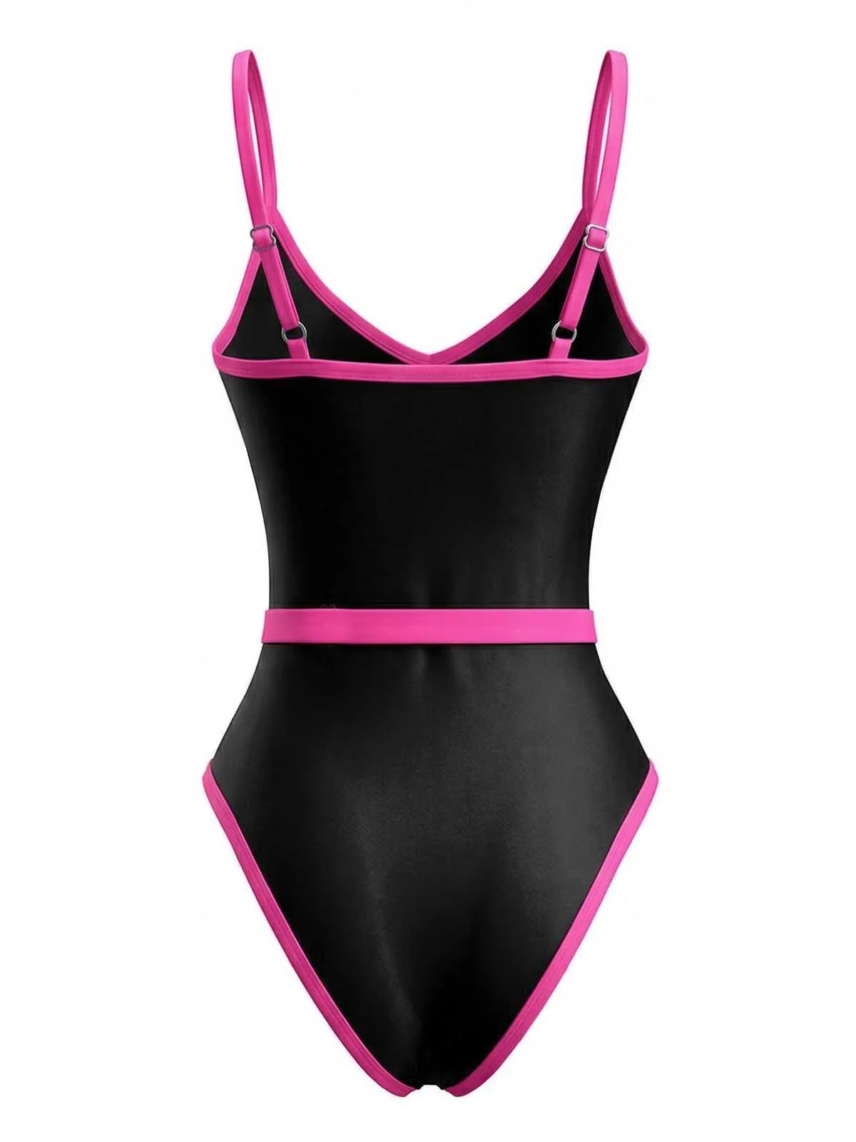1980s Contrast Belted One-Piece Swimsuit - Image 3