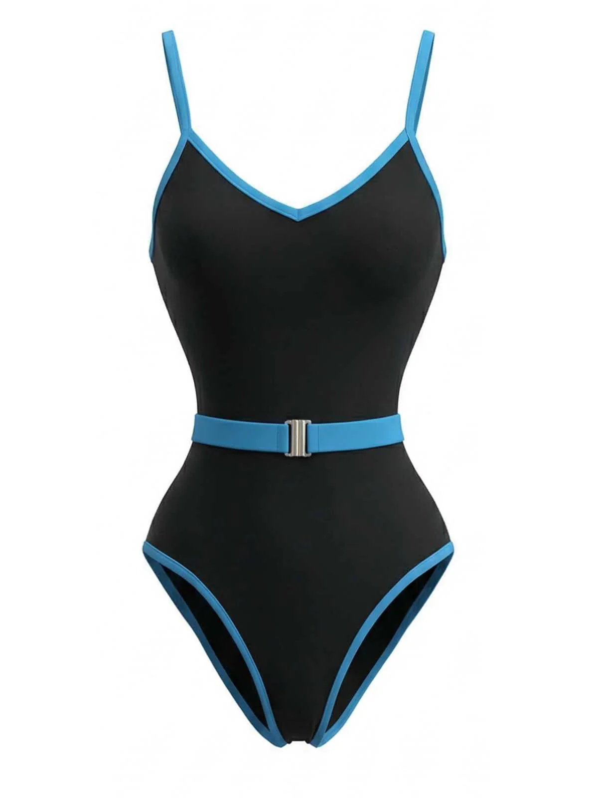 1980s Contrast Belted One-Piece Swimsuit - Image 9