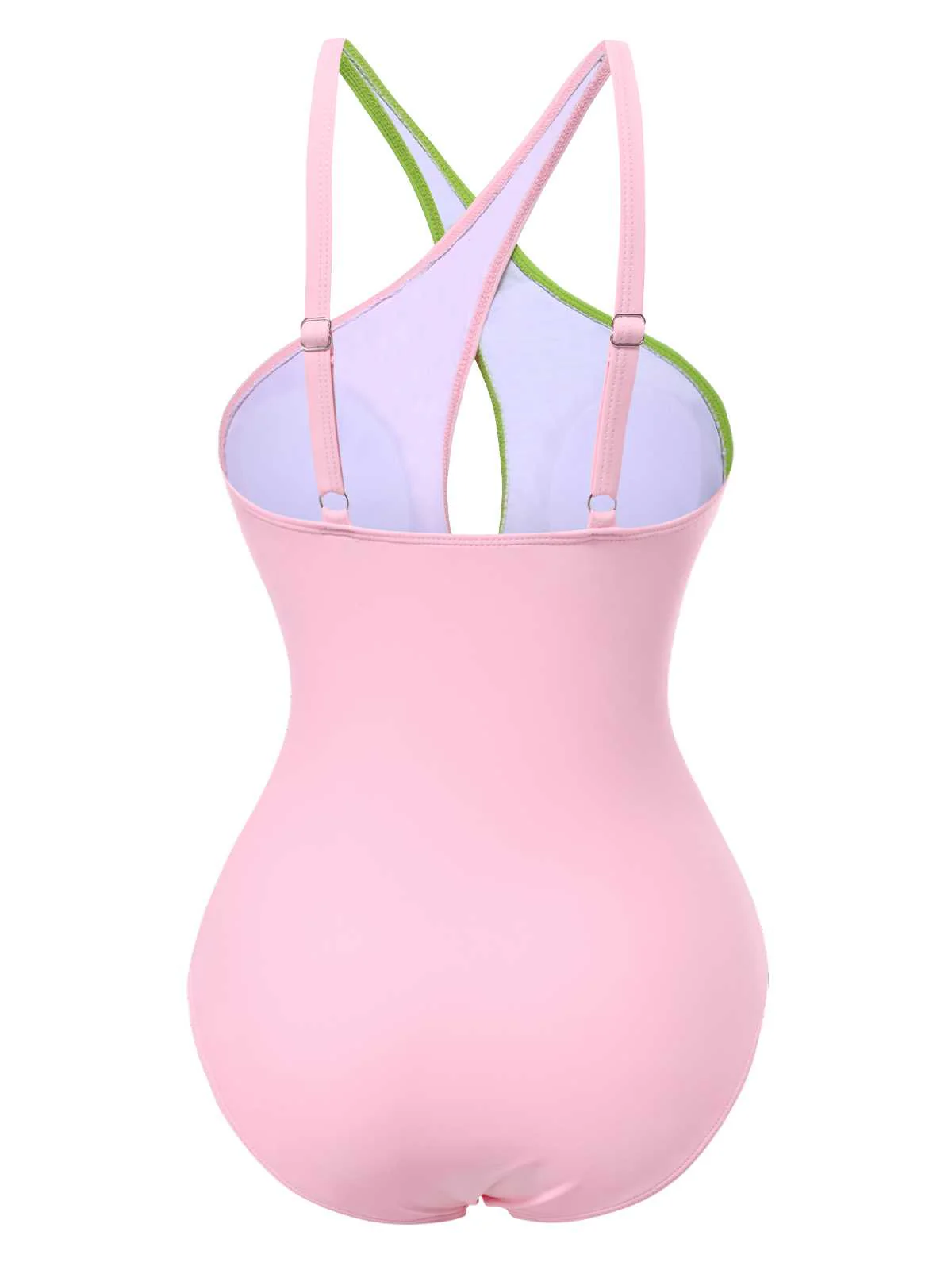 1980s Contrast Cross Strap Ring-Tie One-Piece Swimsuit - Image 2