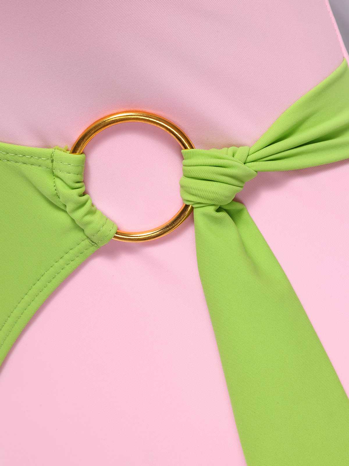 1980s Contrast Cross Strap Ring-Tie One-Piece Swimsuit - Image 3